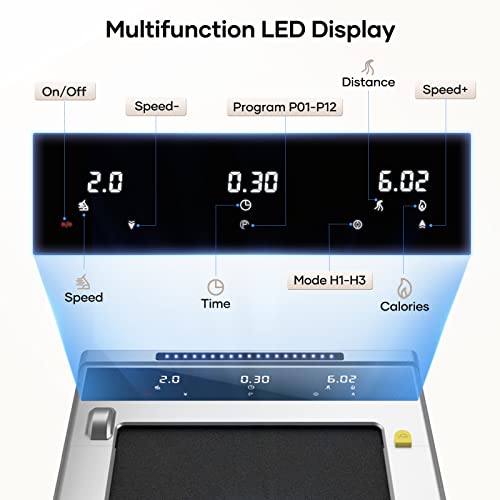 Electric Treadmill Space Saving, Walking Pad Laufband mit LED, 1-10km/h Laufband für Zuhause, Under Desk Schreibtisch Treadmill für Zuhause & Büro, Großer Lauffläche, Fernbedienung und App - 4