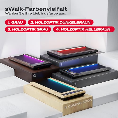 sWalk Walking Pad Laufband mit LED - 1-6 km/h Geschwindigkeit mit interaktivem LCD-Display & App Verbindung - Flexibles Under Desk Schreibtisch Treadmill für Zuhause & Büro - 2