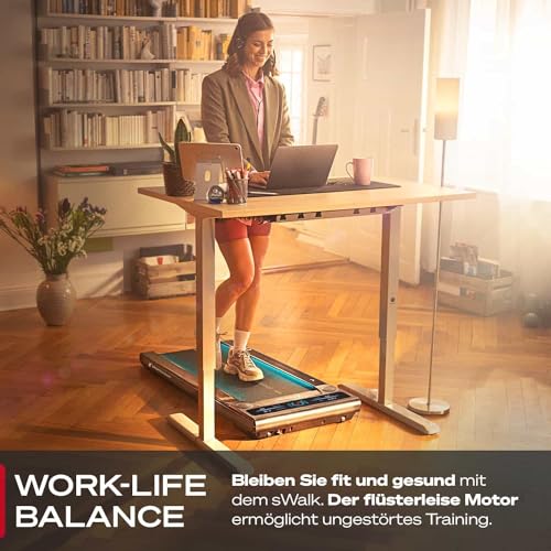 sWalk Walking Pad Laufband mit LED - 1-6 km/h Geschwindigkeit mit interaktivem LCD-Display & App Verbindung - Flexibles Under Desk Schreibtisch Treadmill für Zuhause & Büro - 3