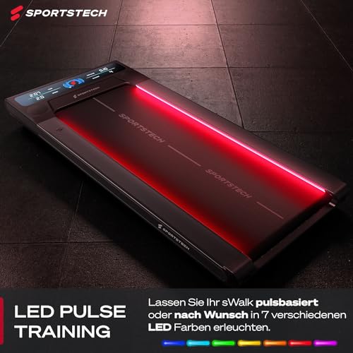 sWalk Walking Pad Laufband mit LED - 1-6 km/h Geschwindigkeit mit interaktivem LCD-Display & App Verbindung - Flexibles Under Desk Schreibtisch Treadmill für Zuhause & Büro - 4