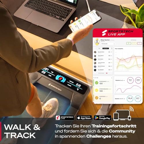 sWalk Walking Pad Laufband mit LED - 1-6 km/h Geschwindigkeit mit interaktivem LCD-Display & App Verbindung - Flexibles Under Desk Schreibtisch Treadmill für Zuhause & Büro - 5