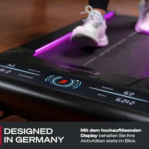 sWalk Walking Pad Laufband mit LED - 1-6 km/h Geschwindigkeit mit interaktivem LCD-Display & App Verbindung - Flexibles Under Desk Schreibtisch Treadmill für Zuhause & Büro - 6