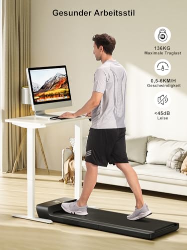 WalkingPad A1 Pro Klappbar Laufband für Zuhause, Maximale Belastung 136 KG Walking Pad, Kompaktes Laufband Schreibtisch für Büro 0,5-6 km/h Geschwindigkeit mit APP & Fernbedienung - 2