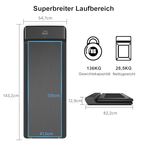 WalkingPad A1 Pro Klappbar Laufband für Zuhause, Maximale Belastung 136 KG Walking Pad, Kompaktes Laufband Schreibtisch für Büro 0,5-6 km/h Geschwindigkeit mit APP & Fernbedienung - 6