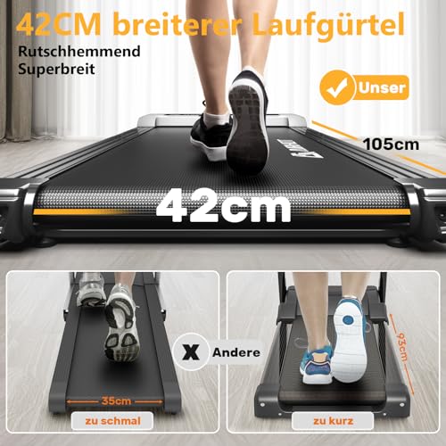 Walking Pad Laufband, 2.5 PS Untertisch-Laufband mit Fernbedienung und LED-Anzeige, leises Schreibtisch-Laufband für kompakten Platz, tragbares Laufband für den Einsatz im Heimbüro, Weiß - 2