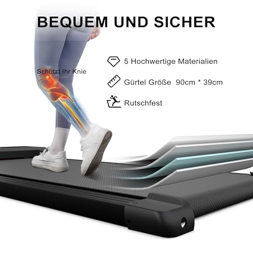 DeerRun Walking Pad, 2.5HP Laufband für Zuhause Schreibtisch 136kg, Under Desk Running Pad for Home, 6km/h Laufbänder Klein, Treadmill Mini Büro Laufband Leise,Schwarz - 2