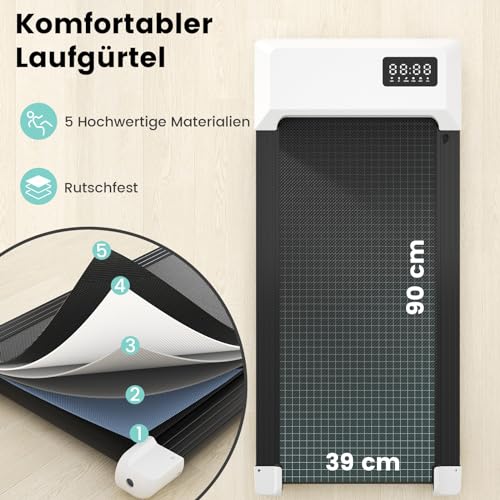 DeerRun Walking Pad bis 6 km/h - Laufband Schreibtisch mit Pitpat APP - 1864w Mini Treadmill Leise für Zuhause/Büro, Keine Installation erforderlich - 4