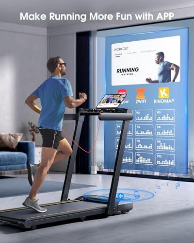 Elektrisches Laufband, zusammenklappbar, 16 km/h Home Treadmill, 2-in-1 Laufband unter Schreibtisch, Doppel-LED-Display, 12 Programme, Herzfrequenz, App und Fernbedienung, Garantie und Unterstützung - 4