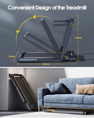 Elektrisches Laufband, zusammenklappbar, 16 km/h Home Treadmill, 2-in-1 Laufband unter Schreibtisch, Doppel-LED-Display, 12 Programme, Herzfrequenz, App und Fernbedienung, Garantie und Unterstützung - 6