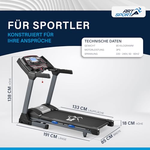 ArtSport Laufband Speedrunner 6000 klappbar - 22 km/h, 99 Programme, 22 Steigungsstufen, 7 Zoll LCD Display, bis 150 kg, Lauffläche: 133 x 50 cm - 2