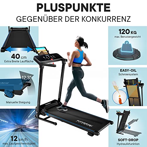 KINETIC SPORTS Elektrisches Laufband KST4600FX klappbar - 1100 Watt DC-Motor bis 12 km/h, Manuelle Steigung, 12+1 Programme, LCD-Display, 40 cm breite Lauffläche, bis 120kg - 3