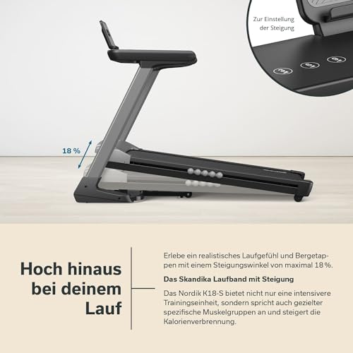 Skandika Laufband Nordik K18-S | Steigung bis 18%, klappbar, 1-18 km/h, LED-Anzeige, App-kompatibel, 130 x 49 cm Lauffläche, bis 130 kg | Fitnessgerät, Ausdauertraining für Zuhause - 2