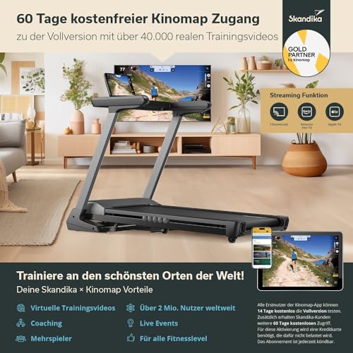 Skandika Laufband Nordik K18-S | Steigung bis 18%, klappbar, 1-18 km/h, LED-Anzeige, App-kompatibel, 130 x 49 cm Lauffläche, bis 130 kg | Fitnessgerät, Ausdauertraining für Zuhause - 4