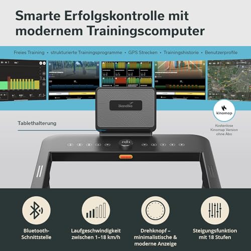 Skandika Laufband Nordik K18-S | Steigung bis 18%, klappbar, 1-18 km/h, LED-Anzeige, App-kompatibel, 130 x 49 cm Lauffläche, bis 130 kg | Fitnessgerät, Ausdauertraining für Zuhause - 5