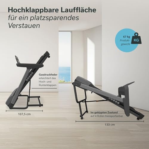 Skandika Laufband Nordik K18-S | Steigung bis 18%, klappbar, 1-18 km/h, LED-Anzeige, App-kompatibel, 130 x 49 cm Lauffläche, bis 130 kg | Fitnessgerät, Ausdauertraining für Zuhause - 7