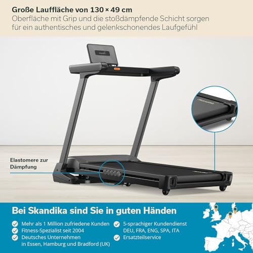 Skandika Laufband Nordik K18-S | Steigung bis 18%, klappbar, 1-18 km/h, LED-Anzeige, App-kompatibel, 130 x 49 cm Lauffläche, bis 130 kg | Fitnessgerät, Ausdauertraining für Zuhause - 8