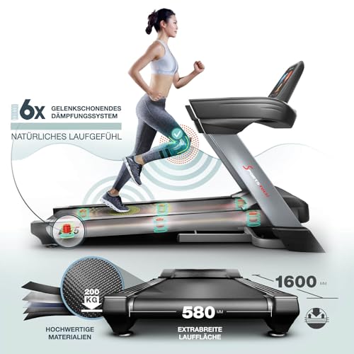 Sportstech F75 High-End Laufband | große Lauffläche 580x1600mm & Android 15,6“ Display | klappbar | bis zu 20km/h und 5PS | WiFi, USB & MP3 | 18% Steigung + Dämpfungssystem |bis 200kg - 5