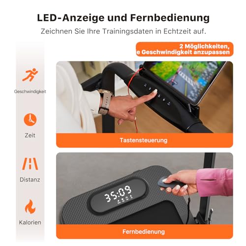 Mobvoi Home Laufband SE, 3-in-1-Klapplaufband, elektrisches Laufband, 2,5 PS, kompakt tragbar unter dem Schreibtisch, 12 km/h, Fernbedienung, LED-Anzeige, platzsparend, für Zuhause und Büro, 120 kg - 2