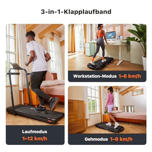 Mobvoi Home Laufband SE, 3-in-1-Klapplaufband, elektrisches Laufband, 2,5 PS, kompakt tragbar unter dem Schreibtisch, 12 km/h, Fernbedienung, LED-Anzeige, platzsparend, für Zuhause und Büro, 120 kg - 3