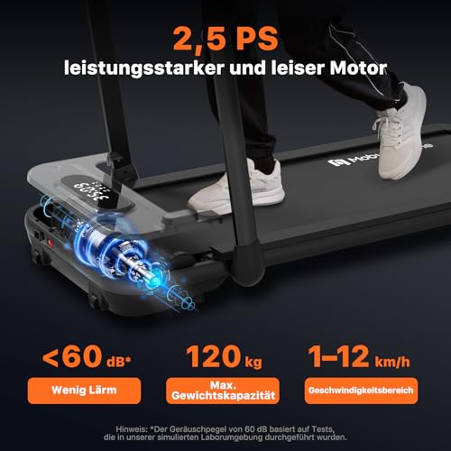 Mobvoi Home Laufband SE, 3-in-1-Klapplaufband, elektrisches Laufband, 2,5 PS, kompakt tragbar unter dem Schreibtisch, 12 km/h, Fernbedienung, LED-Anzeige, platzsparend, für Zuhause und Büro, 120 kg - 4