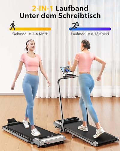 Walking Pad Laufband mit Neigung, 2 in 1 Laufband für Zuhause, 1-12km/h Klappbar Laufband mit Steigung, Under Desk Schreibtisch Treadmill für Zuhause & Büro, Fernbedienung und App, Leiser Motor - 2