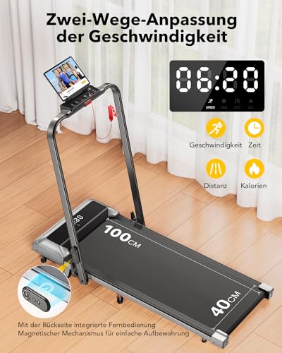 Walking Pad Laufband mit Neigung, 2 in 1 Laufband für Zuhause, 1-12km/h Klappbar Laufband mit Steigung, Under Desk Schreibtisch Treadmill für Zuhause & Büro, Fernbedienung und App, Leiser Motor - 4