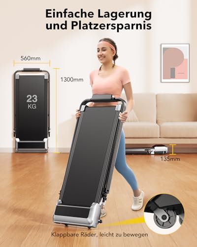 Walking Pad Laufband mit Neigung, 2 in 1 Laufband für Zuhause, 1-12km/h Klappbar Laufband mit Steigung, Under Desk Schreibtisch Treadmill für Zuhause & Büro, Fernbedienung und App, Leiser Motor - 6