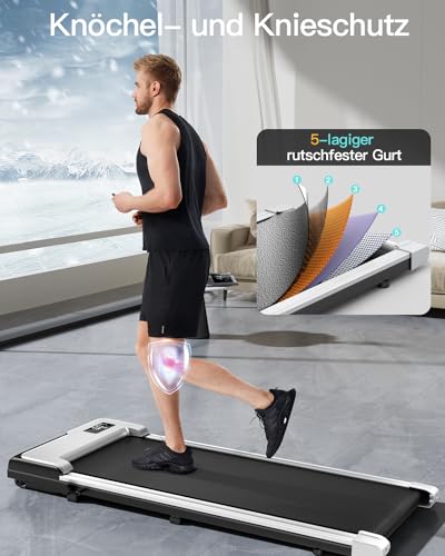 UMAY Laufband für Zuhause klappbar 1650W, Walking Pad mit extra breitem 41 cm Laufband, rutschfest und stoßdämpfend Treadmill for Home mit Einer Tragfähigkeit von 110 KG,S1 Silbrig - 4