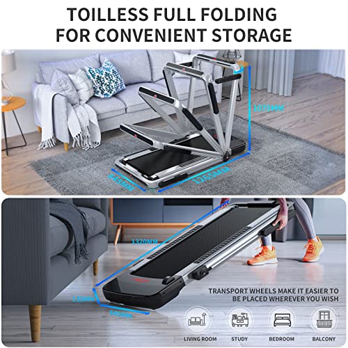 Klappbar Laufband für Zuhause, 2 in 1 Walking Pad, Gehunterlage mit großer Lauffläche, 14 km/h Home Treadmill, LCD Display, Keine Installation erforderlich, 12 Laufprogramme, Intelligente APP - 5