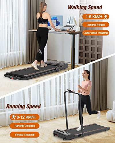 TODO Laufband, Walking Pad, Laufband Klappbar, Laufband für Zuhause 1-12 KM/H Laufband Schreibtisch Fitnessgeräte für Zuhause mit Fernbedienung, LCD-Anzeige und Handläufe - 2