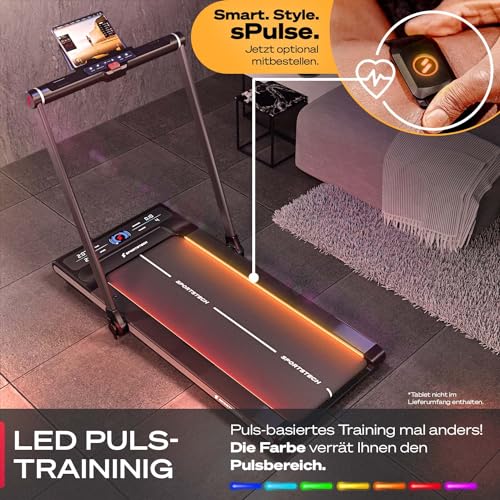 Sportstech sWalk Plus - 2in1 LED Laufband und Walking Pad bis 12 km/h klappbar - Laufband für Zuhause und Schreibtisch mit Bluetooth APP bis 120 kg Nutzergewicht, 1,5 PS Motor Fitness Treadmill - 3