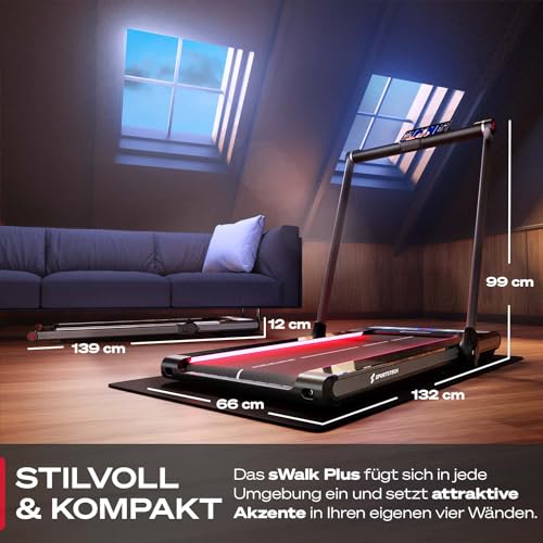 Sportstech sWalk Plus - 2in1 LED Laufband und Walking Pad bis 12 km/h klappbar - Laufband für Zuhause und Schreibtisch mit Bluetooth APP bis 120 kg Nutzergewicht, 1,5 PS Motor Fitness Treadmill - 5