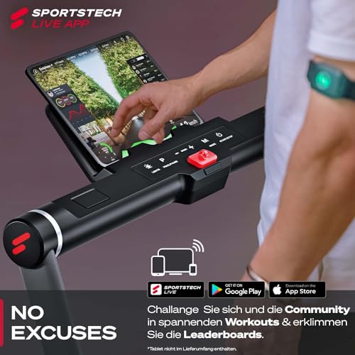 Sportstech sWalk Plus - 2in1 LED Laufband und Walking Pad bis 12 km/h klappbar - Laufband für Zuhause und Schreibtisch mit Bluetooth APP bis 120 kg Nutzergewicht, 1,5 PS Motor Fitness Treadmill - 8