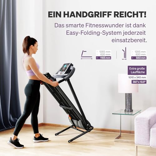 Sportstech F10 Klappbar Laufband für Zuhause - Deutsches Qualitätsunternehmen | App-Funktion + Schmierfunktion + 13 Programme | 1PS Geschwindigkeit bis zu 10 km/h | Steigung 120 kg Max - 4