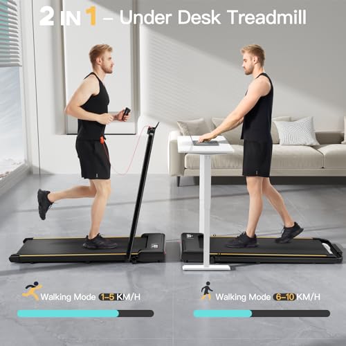 UMAY 2-in-1 Laufband für Zuhause klappbar 1650W, Walking Pad mit extra breitem 41 cm Laufband, rutschfest und stoßdämpfend Treadmill for Home mit Einer Tragfähigkeit von 115 KG,C1 Schwarz - 2