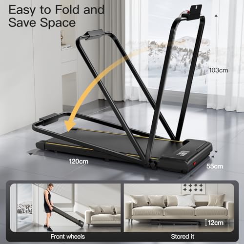 UMAY 2-in-1 Laufband für Zuhause klappbar 1650W, Walking Pad mit extra breitem 41 cm Laufband, rutschfest und stoßdämpfend Treadmill for Home mit Einer Tragfähigkeit von 115 KG,C1 Schwarz - 4