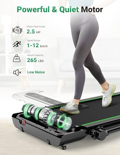 Dripex Laufband Klappbar für Zuhause 1-12km/h mit Motor 2,5 PS Ultra Slim Walking Pad Schreibtisch für Heimfitnessübungen (Grün), 147T x 71B x 14,5H cm (Grüner Profi) - 2