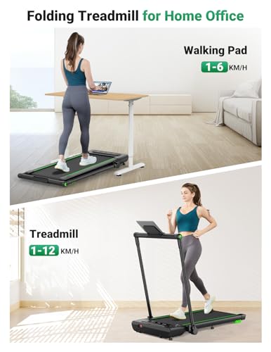 Dripex Laufband Klappbar für Zuhause 1-12km/h mit Motor 2,5 PS Ultra Slim Walking Pad Schreibtisch für Heimfitnessübungen (Grün), 147T x 71B x 14,5H cm (Grüner Profi) - 4