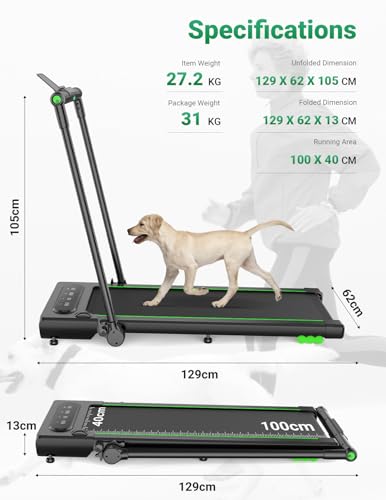 Dripex Laufband Klappbar für Zuhause 1-12km/h mit Motor 2,5 PS Ultra Slim Walking Pad Schreibtisch für Heimfitnessübungen (Grün), 147T x 71B x 14,5H cm (Grüner Profi) - 5