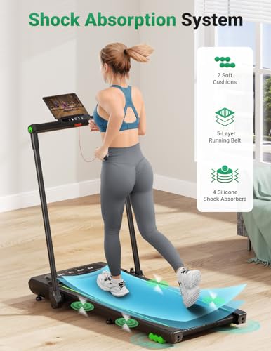 Dripex Laufband Klappbar für Zuhause 1-12km/h mit Motor 2,5 PS Ultra Slim Walking Pad Schreibtisch für Heimfitnessübungen (Grün), 147T x 71B x 14,5H cm (Grüner Profi) - 6